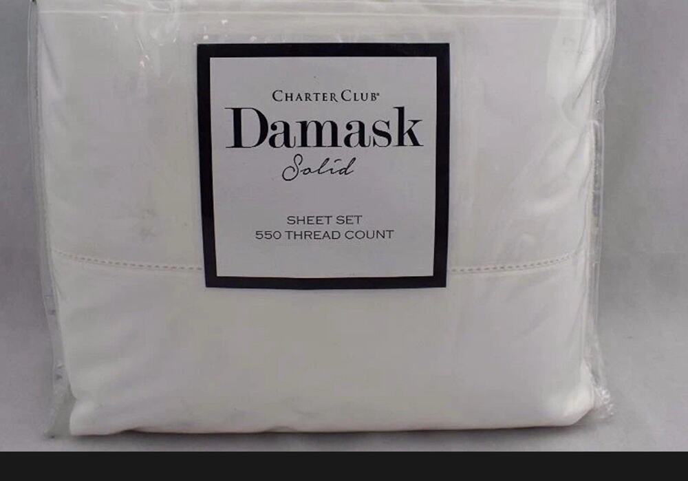 Charter Club Damask Solid 550 Thread Count KING Duvet Cover & Shams Set White